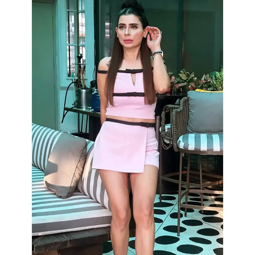 ZARA Pink Skort Set NWT Off Shoulder Crop Top Matching Set Size L